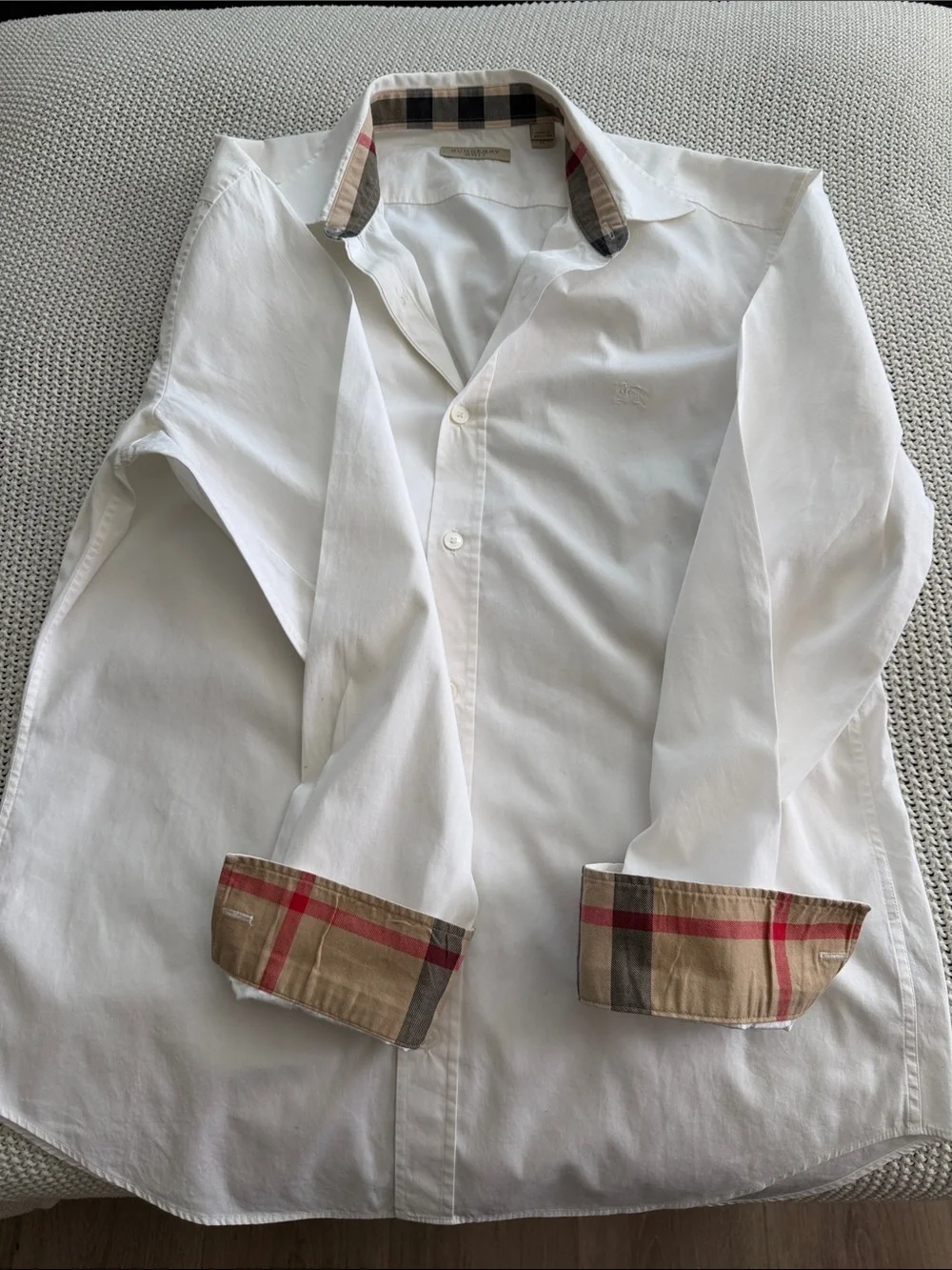 Burberry Brit White Button-Down Shirt with Signature Check Cuffs